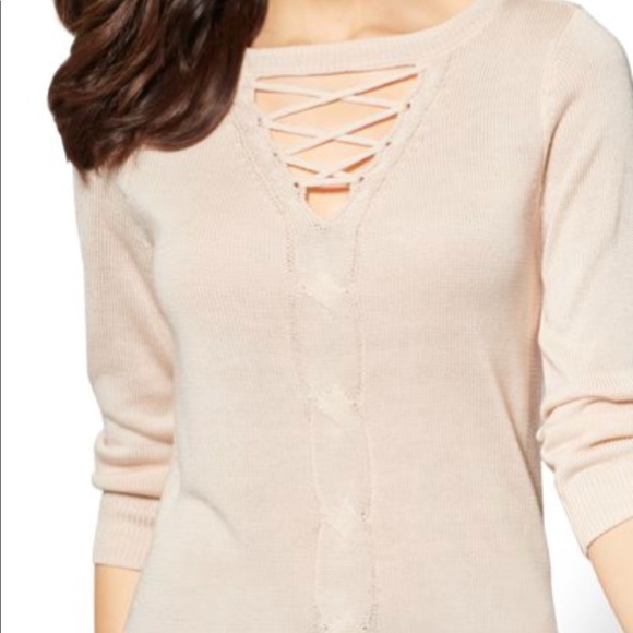 LAST ONE Pure Peach lace up cable knit sweater - Picture 4 of 7